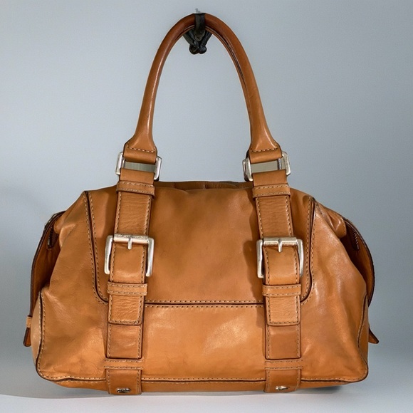 Michael Kors Vintage Tan Leather Brookville Medium Bowling Bag Satchel - Picture 1 of 11